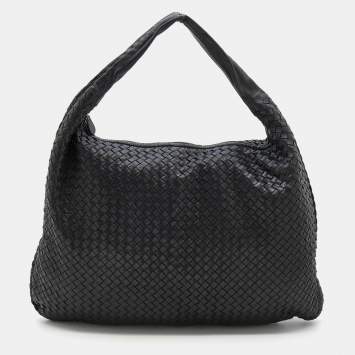 Pre Owned Bottega Veneta Black Intrecciato Leather Maxi Veneta Hobo