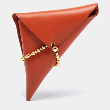 Pre Owned Bottega Veneta Orange Leather Ball Chain Triangle Pouch