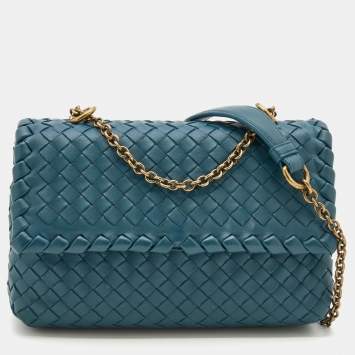 Pre Owned Bottega Veneta Blue Intrecciato Leather Baby Olimpia Shoulder Bag