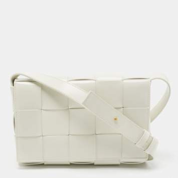 Pre Owned Bottega Veneta White Intrecciato Leather Cassette Shoulder Bag