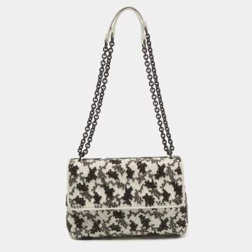Pre Owned Bottega Veneta Off White Intrecciato Leather and Flocked Velvet Bouquet Pattern Olimpia Shoulder Bag