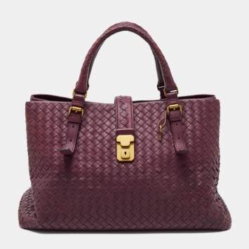 Pre Owned Bottega Veneta Purple Intrecciato Leather Medium Roma Tote