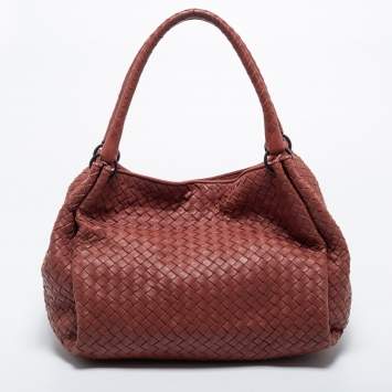 Pre Owned Bottega Veneta Brown Intrecciato Leather Parachute Shoulder Bag