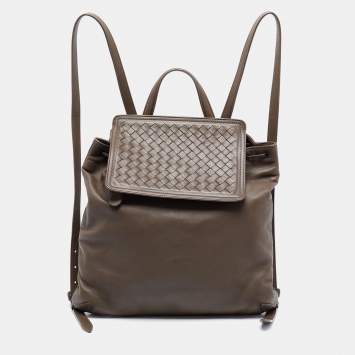 Pre Owned Bottega Veneta Brown Intrecciato Leather Backpack 