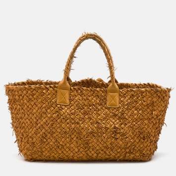 Pre Owned Bottega Veneta Yellow Intrecciato Frayed Leather Medium Cabat Tote