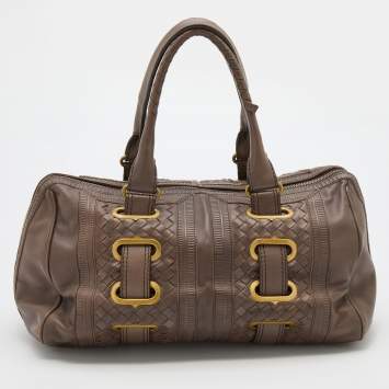 Pre Owned Bottega Veneta Grey Intrecciato Leather Accordion Satchel 