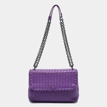 Pre Owned Bottega Veneta Purple Intrecciato Leather Small Olimpia Shoulder Bag