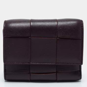 Pre Owned Bottega Veneta Dark Burgundy Leather Cassette Wallet