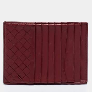 Pre Owned Bottega Veneta Red Leather Zip Card Holder