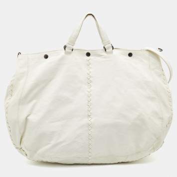 Pre Owned Bottega Veneta White Leather Shopping Tote