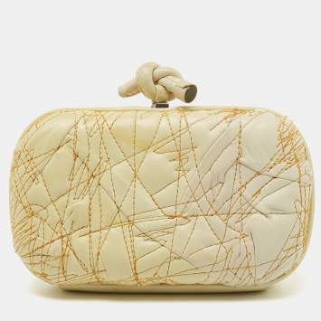 Pre Owned Bottega Veneta Lemon Yellow Leather Knot Clutch