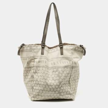 Pre Owned Bottega Veneta Cream/Grey Canvas Maxi All Over Tote