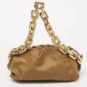 Pre Owned Bottega Veneta Tan Leather Chain Pouch Clutch
