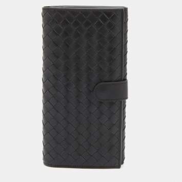 Pre Owned Bottega Veneta Black Intrecciato Leather Flap Continental Wallet
