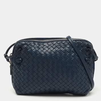 Pre Owned Bottega Veneta Blue Intrecciato Leather Nodini Crossbody Bag