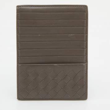 Pre Owned Bottega Veneta Grey Intrecciato Leather Card Holder