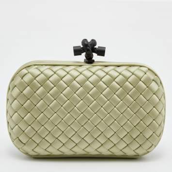 Pre Owned Bottega Veneta Light Green Intrecciato Satin Knot Clutch