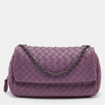 Pre Owned Bottega Veneta Purple Intreccaito Leather Olimpia Chain Shoulder Bag