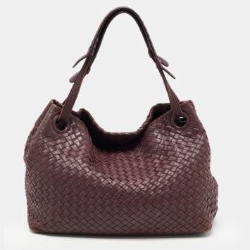 Pre Owned Bottega Veneta Burgundy Intrecciato Leather Bella Tote