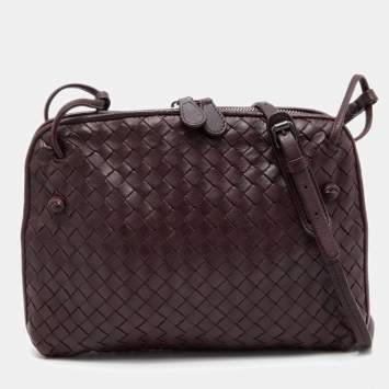 Pre Owned Bottega Veneta Burgundy Intrecciato Leather Nodini Shoulder Bag