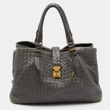 Pre Owned Bottega Veneta Dark Grey Intrecciato Leather Roma Tote