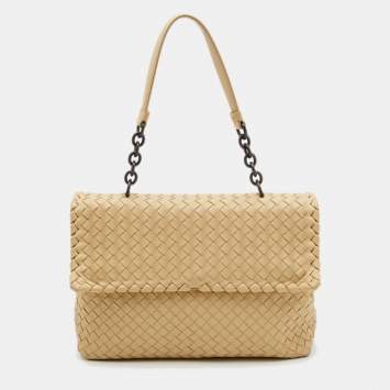 Pre Owned Bottega Veneta Cream Intrecciato Leather Olimpia Top Handle Bag
