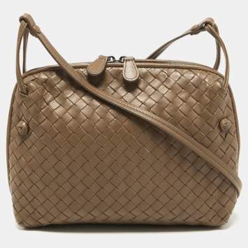 Pre Owned Bottega Veneta Beige Intrecciato Leather Nodini Crossbody Bag