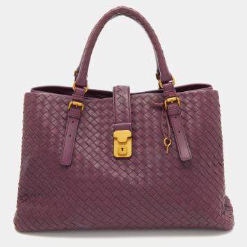 Pre Owned Bottega Veneta Plum Purple Intrecciato Leather Roma Tote