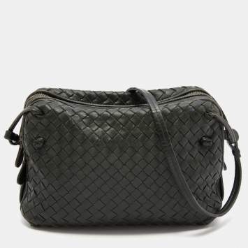 Pre Owned Bottega Veneta Dark Green Intrecciato Leather Nodini Double Zip Crossbody Bag