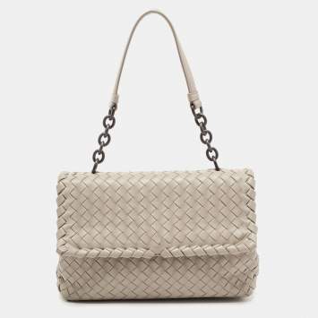 Pre Owned Bottega Veneta Beige Intrecciato Leather Olimpia Top Handle Bag