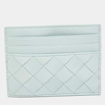Pre Owned Bottega Veneta Light Blue Intrecciato Leather Card Holder