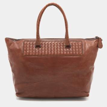 Pre Owned Bottega Veneta Brown Intrecciato Leather Tote