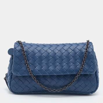 Pre Owned Bottega Veneta Blue Intreccaito Leather Olimpia Chain Bag