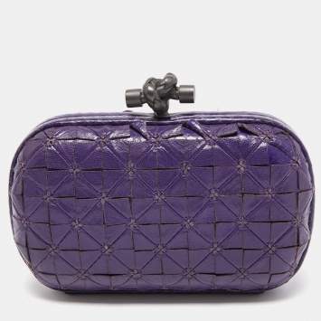 Pre Owned Bottega Veneta Purple Intrecciato Watersnake and Leather Knot Clutch
