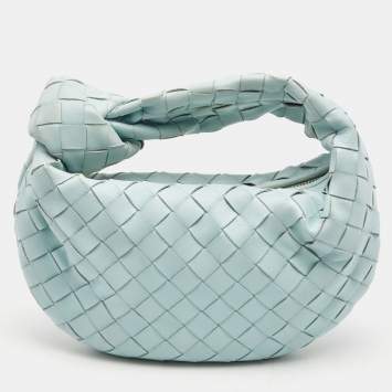 Pre Owned Bottega Veneta Light Blue Intrecciato Leather Mini Jodie Hobo