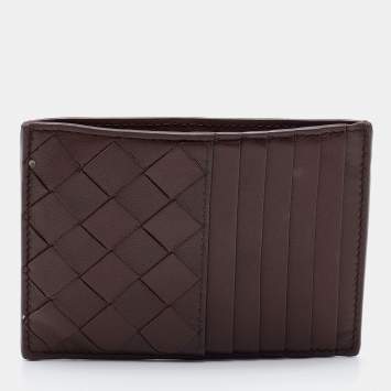 Pre Owned Bottega Veneta Brown Intrecciato Leather Zip Card Holder 