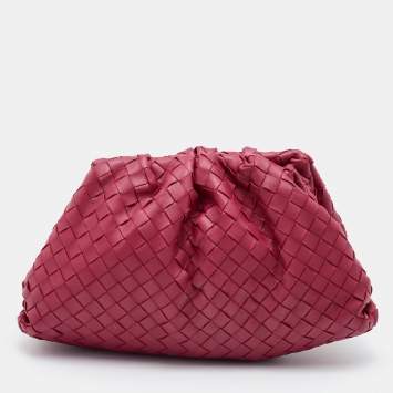Pre Owned Bottega Veneta Red Intrecciato Leather Teen Pouch Clutch