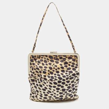Pre Owned Dolce & Gabbana Black/Yellow Leopard Print Fabric Frame Pochette