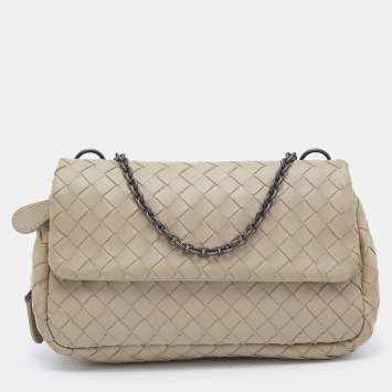 Pre Owned Bottega Veneta Beige Intreccaito Leather Olimpia Chain Shoulder Bag