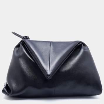 Pre Owned Bottega Veneta Black Leather Trine Envelope Clutch