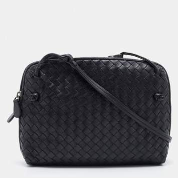 Pre Owned Bottega Veneta Black Intrecciato Leather Nodini Crossbody Bag