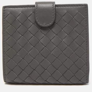 Pre Owned Bottega Veneta Grey Intrecciato Leather Bifold Wallet
