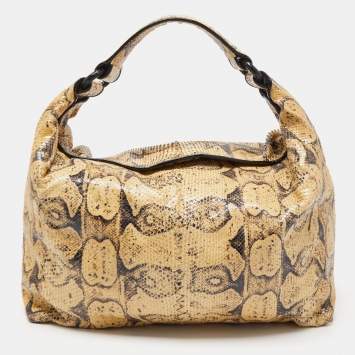 Pre Owned Bottega Veneta Cream/Black Watersnake Leather Sloane Hobo