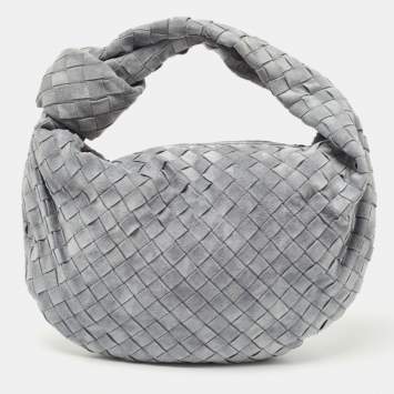Pre Owned Bottega Veneta Grey Intrecciato Suede BV Jdoie Hobo
