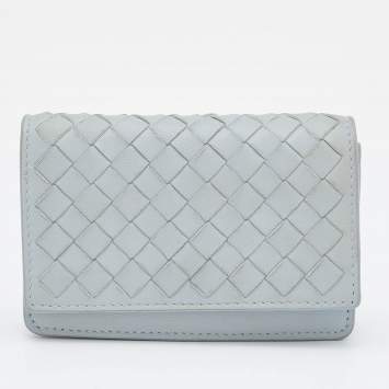 مملوكة مسبقًا Bottega Veneta Grey Intrecciato Leather Business Card Case