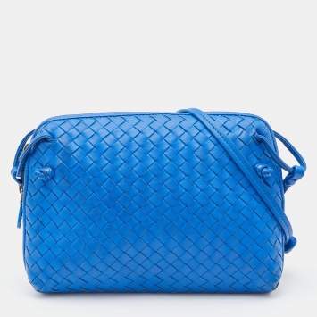 Pre Owned Bottega Veneta Blue Intrecciato Leather Nodini Crossbody Bag