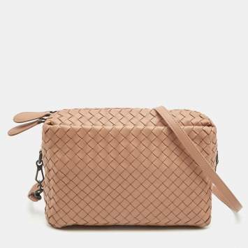 Pre Owned Bottega Veneta Beige Intrecciato Leather Crossbody Bag