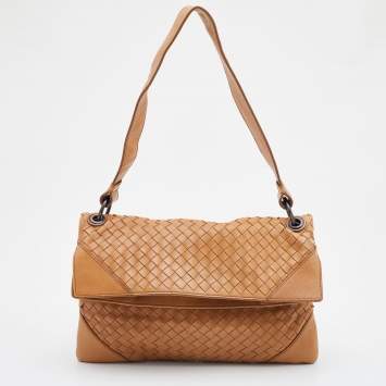 Pre Owned Bottega Veneta Tan Intrecciato Leather Shoulder Bag