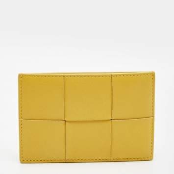 Pre Owned Bottega Veneta Yellow Intrecciato Leather Cassette Card Holder