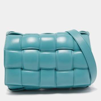 Pre Owned Bottega Veneta Turquoise Padded Leather Cassette Shoulder Bag